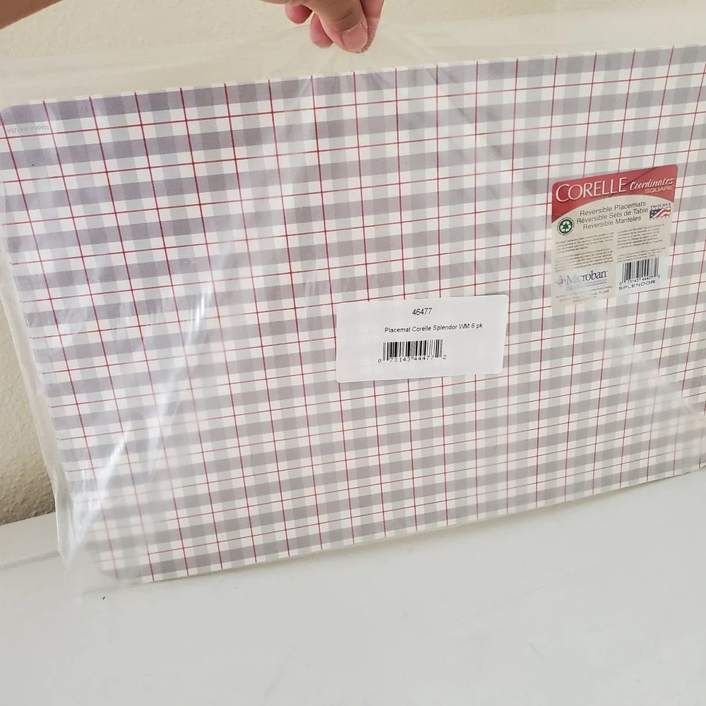 Corelle Coordinates Splendor Reversible Placemats 6 Pack Red Grey Swirl Plaid
